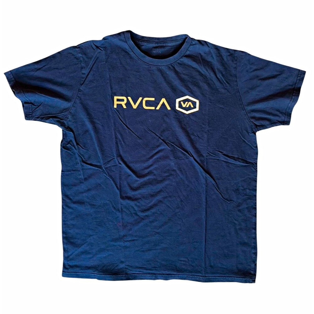 RVCA Men’s Big Double Logo Cotton Knit Graphic Print Crew Neck Tee Size M